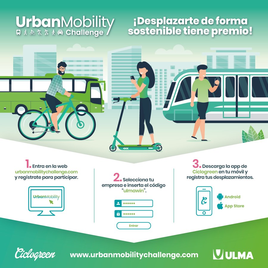 Animamos a las personas de ULMA inscritas en  el programa Ciclogreen a participar en el Reto Urban Mobility Challenge para mejorar el cuarto  puesto que tenemos actualmente
